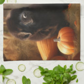 Welpe Herbst Kürbis Geschirrtuch (Gefaltet)