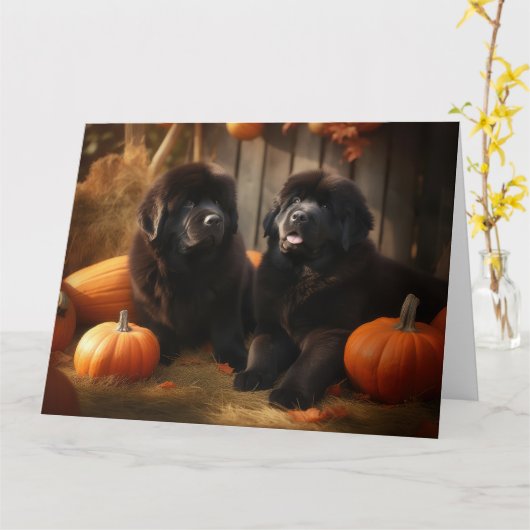 Welpe Herbst Kürbis Karte (Gelbe Blume)