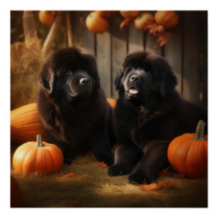 Welpe Herbst Kürbis Poster
