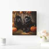 Welpe Herbst Kürbis Quadratische Wanduhr (Zuhause)