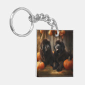 Welpe Herbst Kürbis Schlüsselanhänger (Vorderseite links)