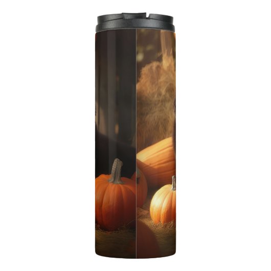 Welpe Herbst Kürbis Thermosbecher (Rückseite)