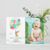 Welpe Hund Birthday Einladung Balloons Boy Blue (Stehend Vorderseite)