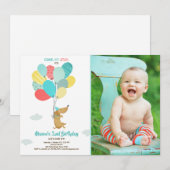 Welpe Hund Birthday Einladung Balloons Boy Blue (Vorne/Hinten)