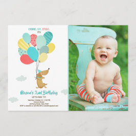 Welpe Hund Birthday Einladung Balloons Boy Blue