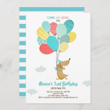 Welpe Hund Birthday Einladung Balloons Boy Blue