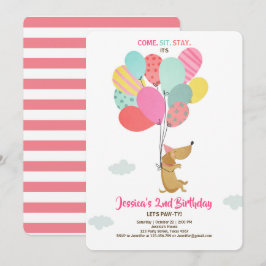 Welpe Hund Birthday Einladung Balloons Girl pink