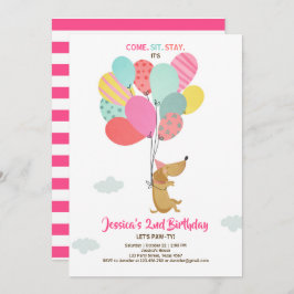 Welpe Hund Birthday Einladung Balloons Girl pink