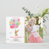 Welpe Hund Birthday Einladung Balloons Girl pink (Stehend Vorderseite)