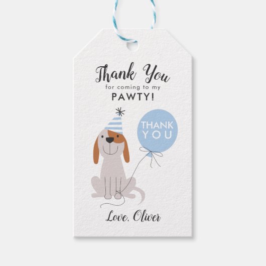 Welpe Hund Birthday Party Blue Gevor Geschenkanhänger (Vorderseite)