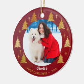 Welpe Hund Erste Weihnachten Custom Pet Foto - Red Keramik Ornament (Links)