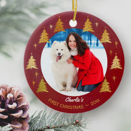 Welpe Hund Erste Weihnachten Custom Pet Foto - Red Keramik Ornament