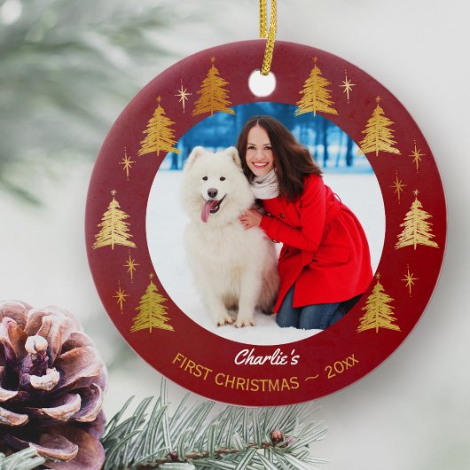 Welpe Hund Erste Weihnachten Custom Pet Foto - Red Keramik Ornament