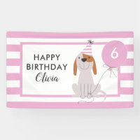 Welpe Hund Geburtstagsbanner Rosa Streifen