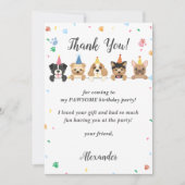 Welpe Hund Geburtstagsparty Danke Karte (Vorderseite)