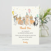 Welpe Hund Geburtstagsparty Danke Karte (Stehend Vorderseite)