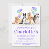 Welpe Hund Geburtstagsparty Lila Girl Einladung (Vorderseite)