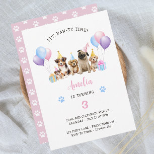 Welpe Hund Geburtstagsparty Pink Watercolor Einladung
