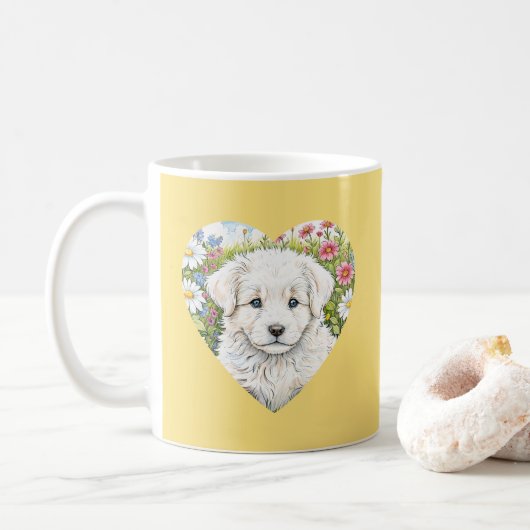 Welpe Hund Herz-Gelbe Tasse (Mit Donut)