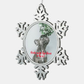 Welpe Hund Mops Foto Typografie Niedlich Schneeflocken Zinn-Ornament (Rechts)