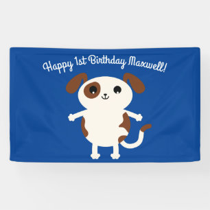 Welpe Hund Niedlich farbenfroh 1. Geburtstag Party Banner