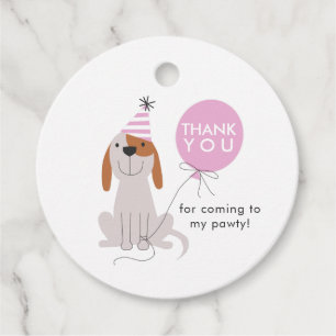 Welpe Hund Pink Pawty Geburtstag Geschenkanhänger