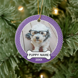 Welpe Hund Weihnachten Foto Polka Dot Lila Keramik Ornament