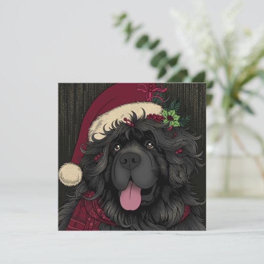 Welpe-Hund-Weihnachtsmannmütze Feiertagskarte (Stehend Vorderseite)