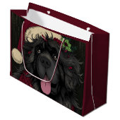 Welpe-Hund-Weihnachtsmannmütze Große Geschenktüte (Vorderseite Schrägansicht)