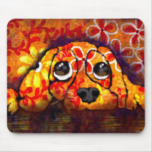 Welpe Hunde Augen Whimsisches Abstraktes Blütenora Mousepad