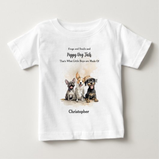 Welpe Hunde Schwänze Rhyme Baby Boy Personalisiert Baby T-shirt (Vorderseite)