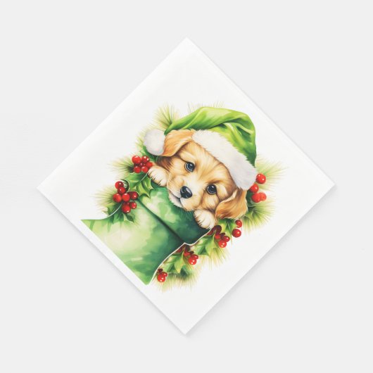 Welpe Hunde Weihnachtsmannmütze Golden Retriever W Serviette (Ecke)