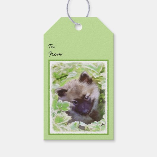 Welpe im Garten Malerei Original Kunst Geschenkanhänger (Vorderseite)