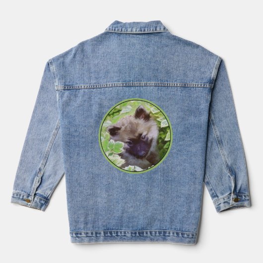 Welpe im Garten Malerei Original Kunst Jeansjacke (Rückseite)