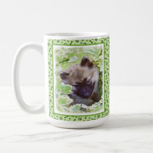 Welpe im Garten Malerei Original Kunst Kaffeetasse (Links)