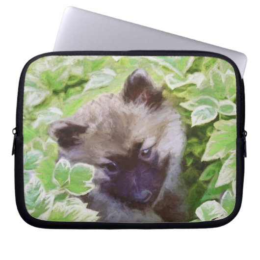 Welpe im Garten Malerei Original Kunst Laptopschutzhülle (Vorderseite)