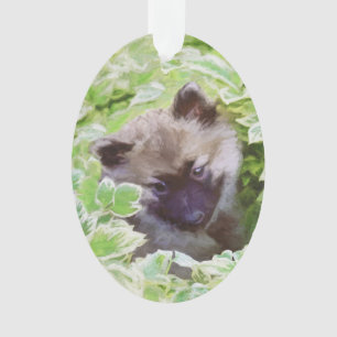Welpe im Garten Malerei Original Kunst Ornament