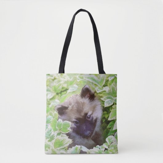 Welpe im Garten Malerei Original Kunst Tasche (Vorderseite)