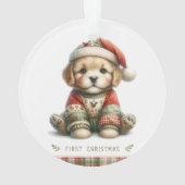 Welpe im Patchwork-Pullover & Weihnachtsmannmütze Ornament (Rückseite)