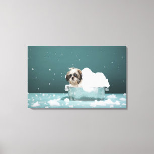 Welpe im Schaumbad Leinwanddruck