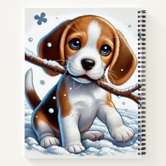 Welpe im Schnee mit einem Stick im Winter spielen Notizblock (Rückseite)