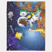 Welpe im Weltraum und Alien mit Teleskop Fleecedecke (Vorderseite)