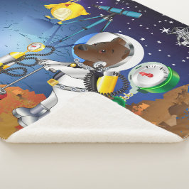 Welpe im Weltraum und Alien mit Teleskop Sherpadecke