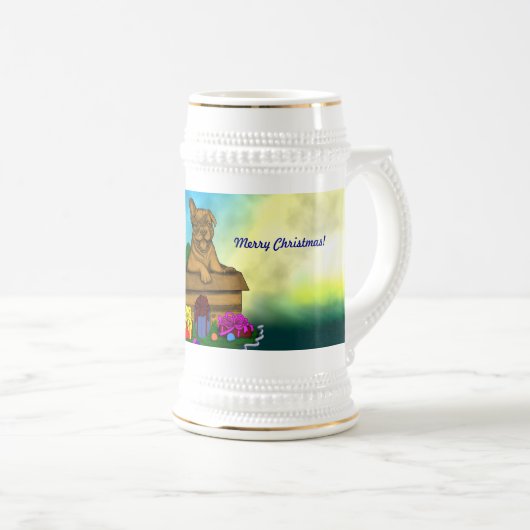 Welpe in A Box , frohe Weihnachten Bierglas (VorderseiteRechts)