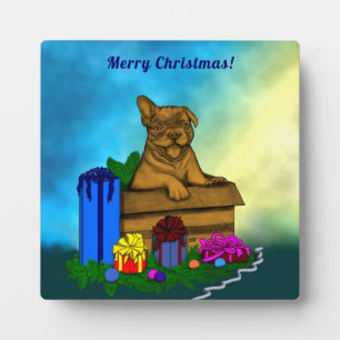 Welpe in A Box , frohe Weihnachten Fotoplatte