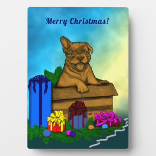 Welpe in A Box , frohe Weihnachten Fotoplatte
