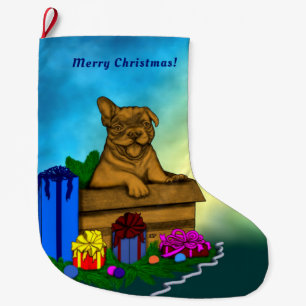 Welpe in A Box , frohe Weihnachten Großer Weihnachtsstrumpf