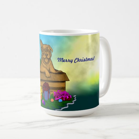 Welpe in A Box , frohe Weihnachten Kaffeetasse (VorderseiteRechts)