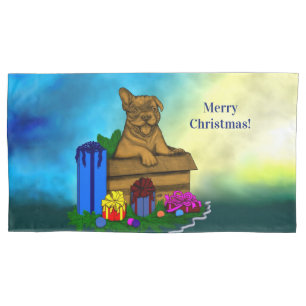 Welpe in A Box , frohe Weihnachten Kissenbezug