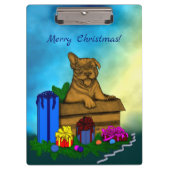 Welpe in A Box , frohe Weihnachten Klemmbrett (Vorderseite)